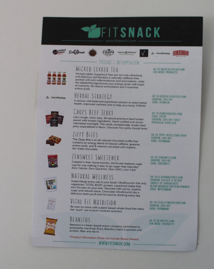 Fit Snack Box October 2017 Booklet Back