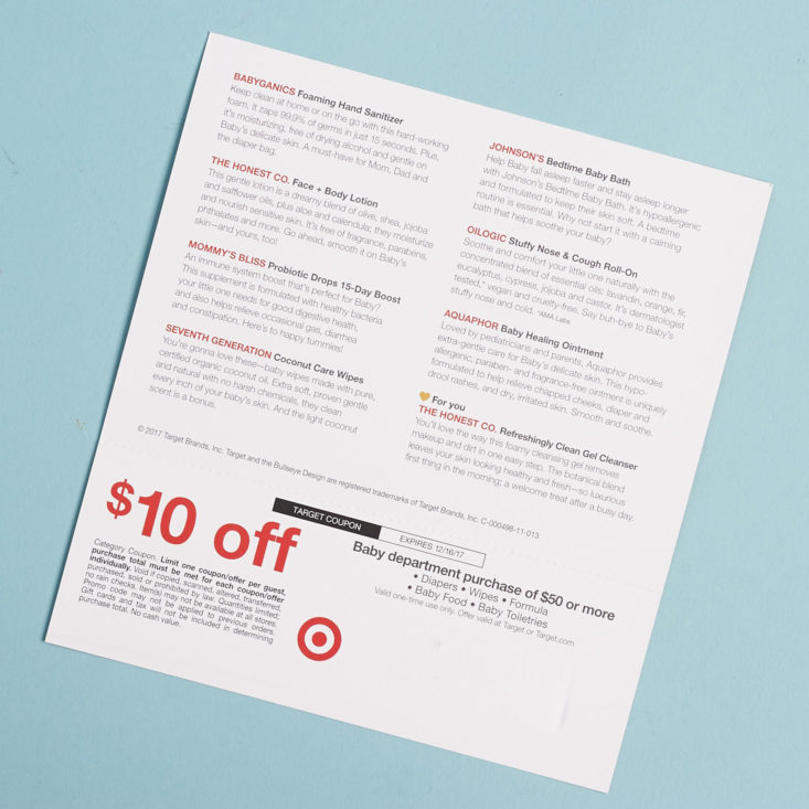 Target Baby Box October 2017 - Coupon for $10 off