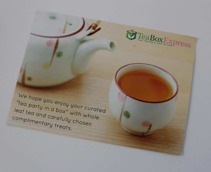 Tea Box Express October 2017 Booklet Front