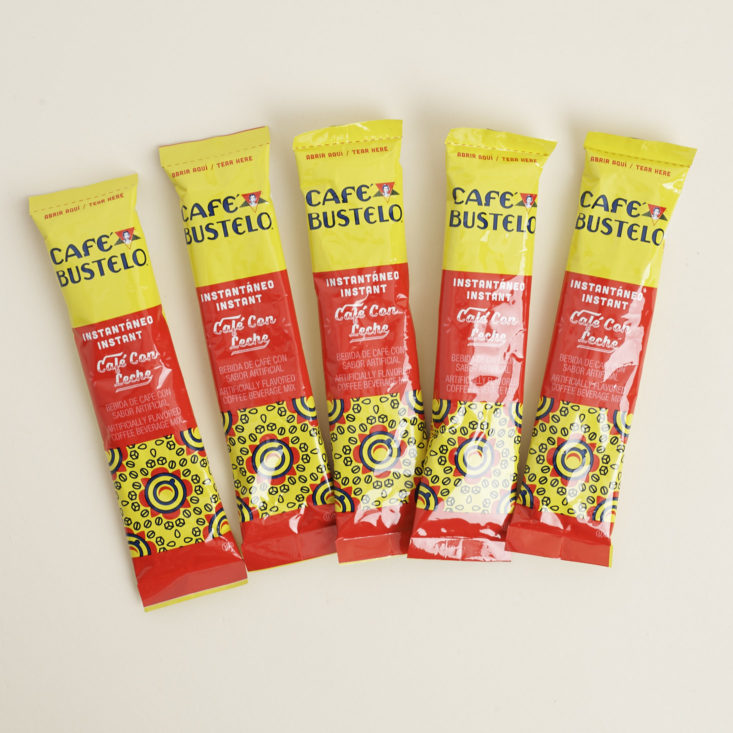 five packets of Cafe Bustelo instant cafe con leche