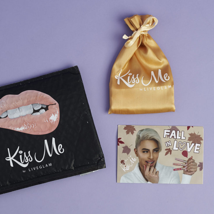 kissme envelope, pouch, and info card