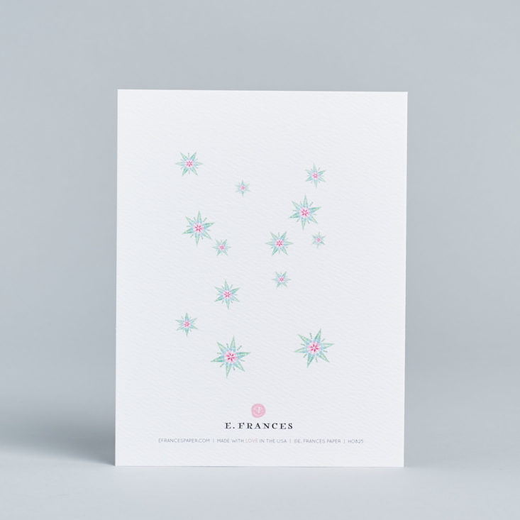 back of a greeting card with snowflakes