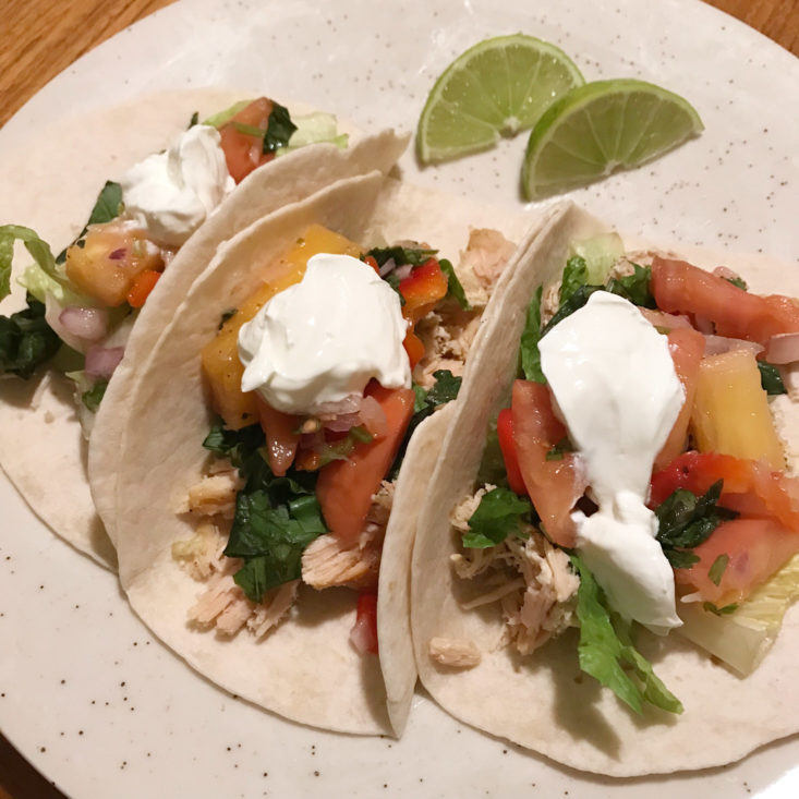 close up of Pineapple Chicken Tacos on plate