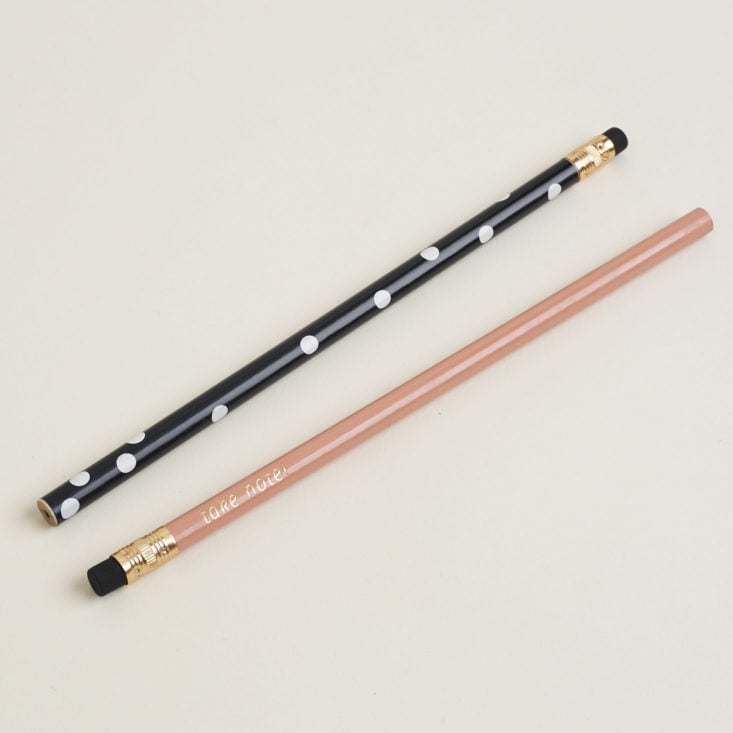 polka dot pencil and peach pencil with the quote "take note!"