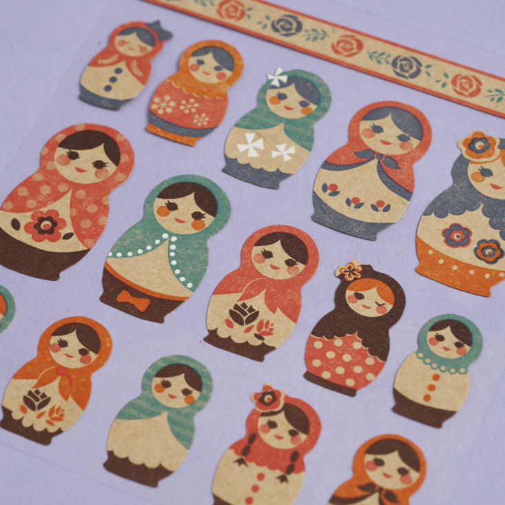 close up of matryoshka doll stickers