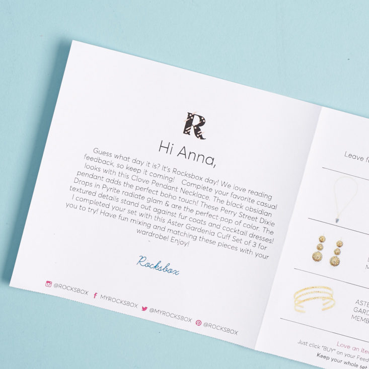 rocksbox info card note from stylist