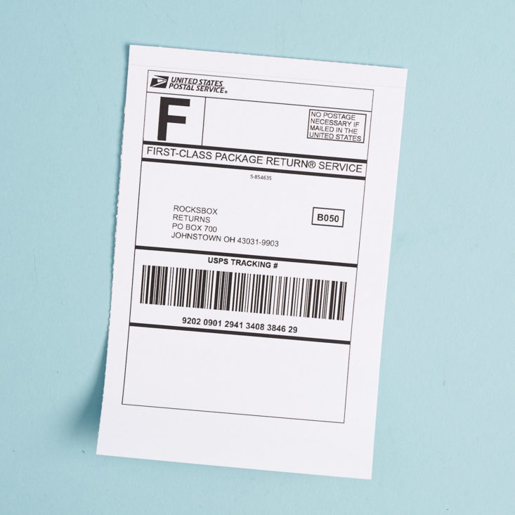 free return shipping label for rocksbox