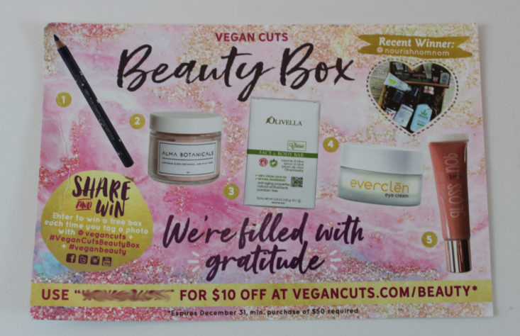 Vegan Cuts Beauty November 2017 Booklet Front