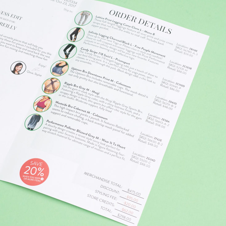 invoice in a november wantable fitness order