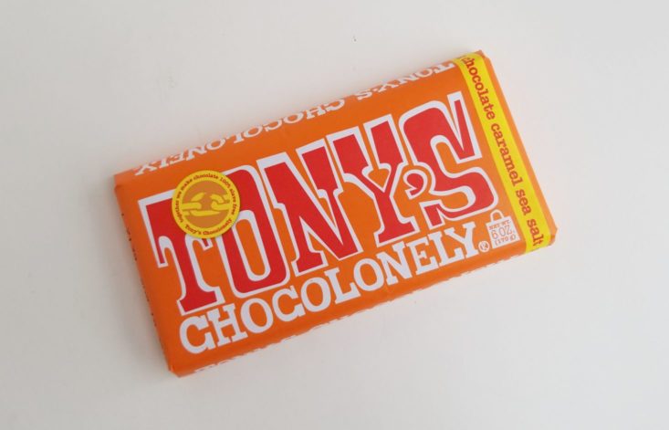 Tony’s Chocolonely Milk Chocolate Caramel Sea Salt Bar packaged