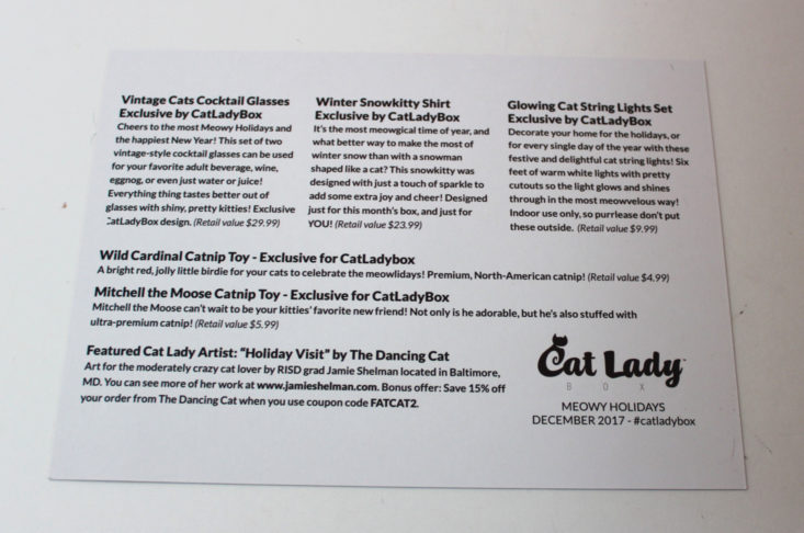 Cat Lady Box December 2017 Booklet back