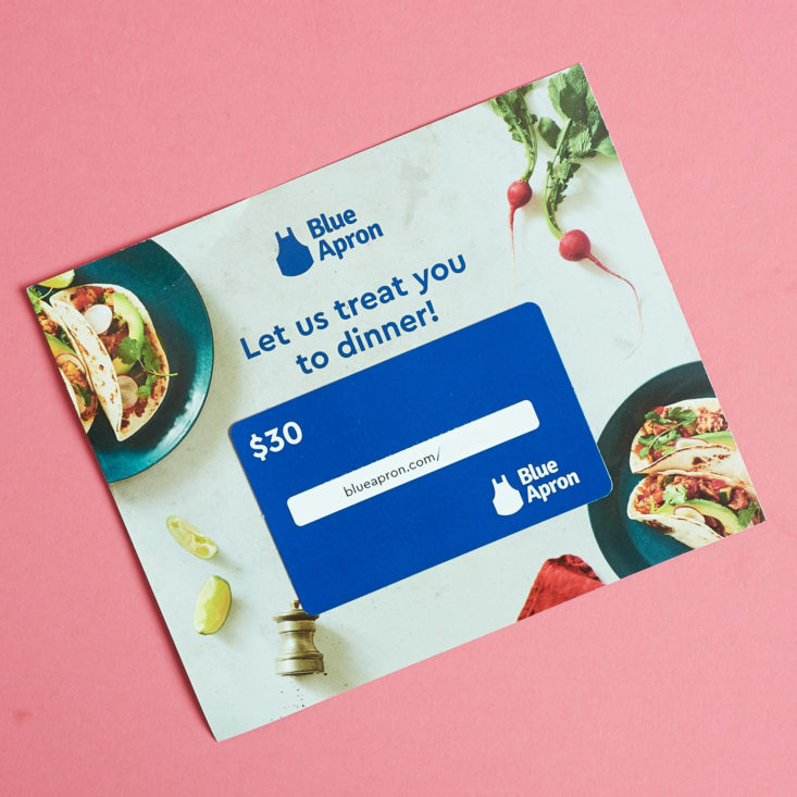 A coupon for Blue Apron was in our Fabletics box this month!