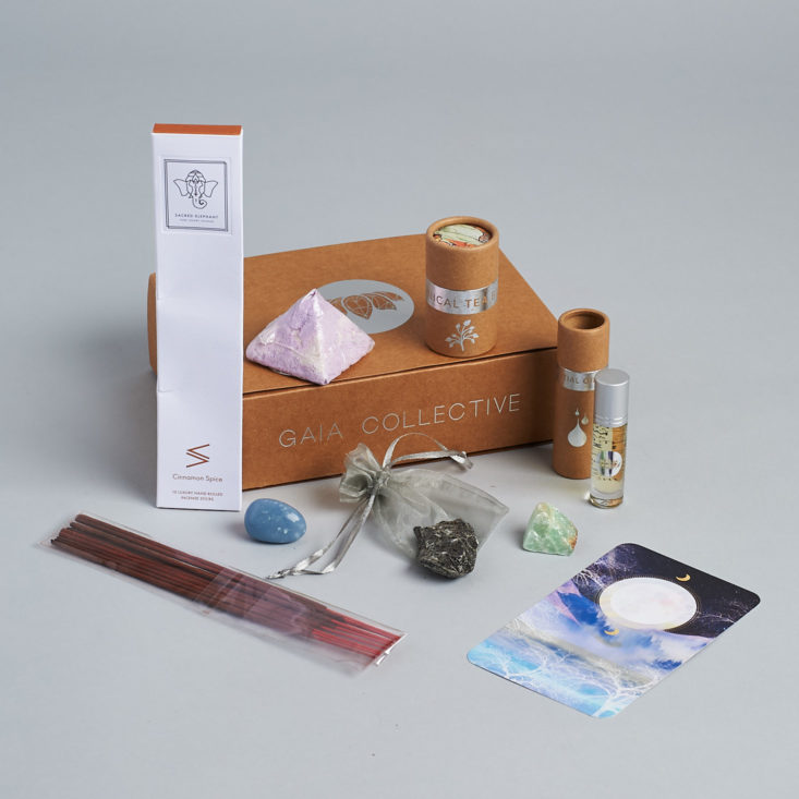 all of the items inside the december 2017 gaia collective moon box