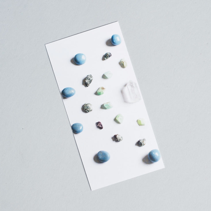 the back of the information card about the gaia collective moon box stones for the month