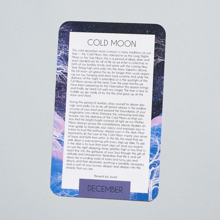 card describing the cold moon