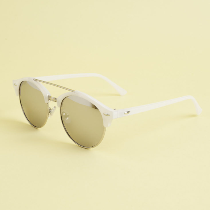 White and silver round browline mirrored sunglasses