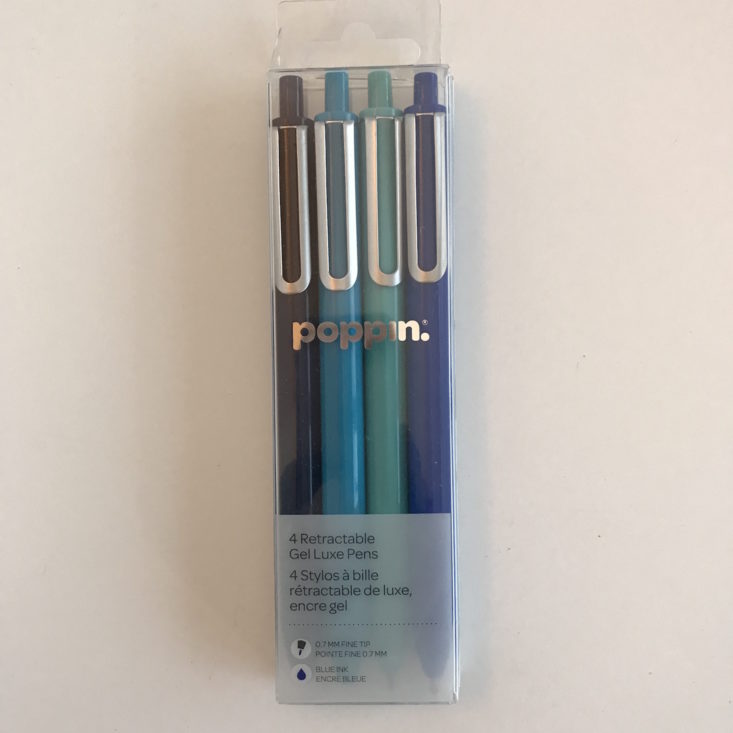 Set of Four Retractable Gel Luxe Pens packaged