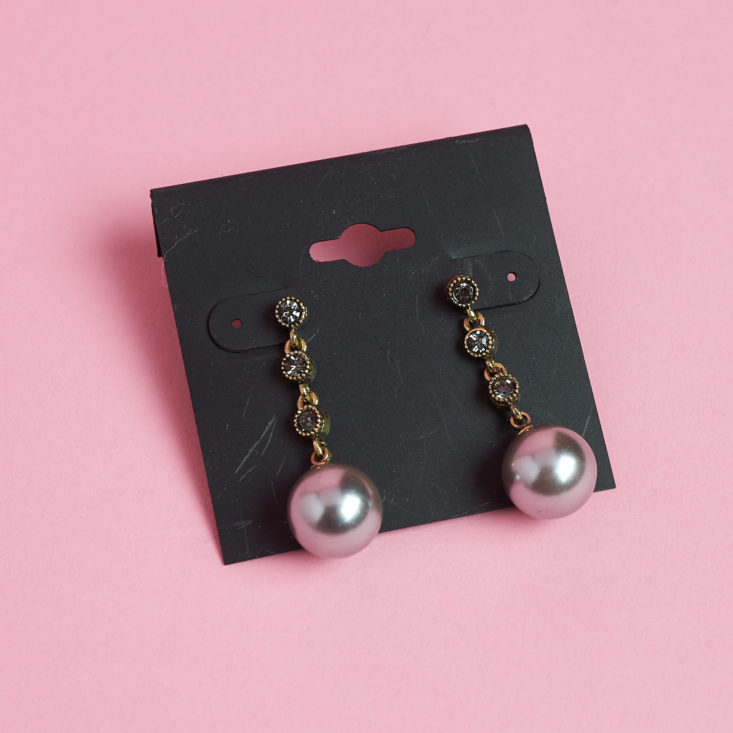 pearl drop earrings on backing