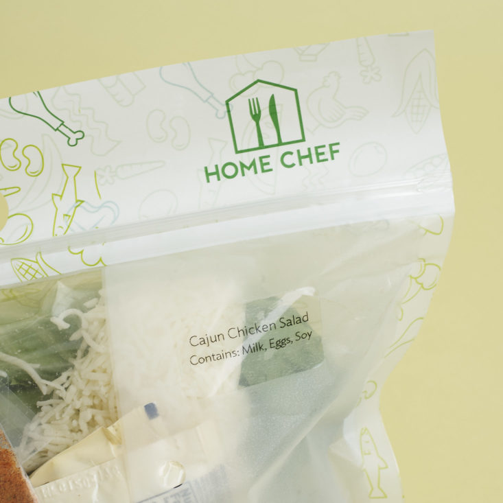 cajun chicken salad label on home chef bag