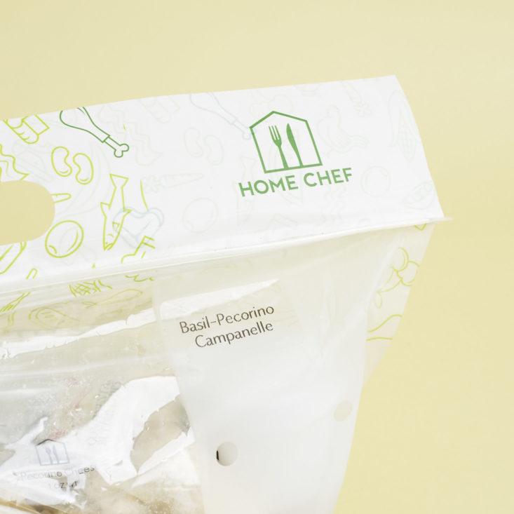 label on home chef ingredients bag