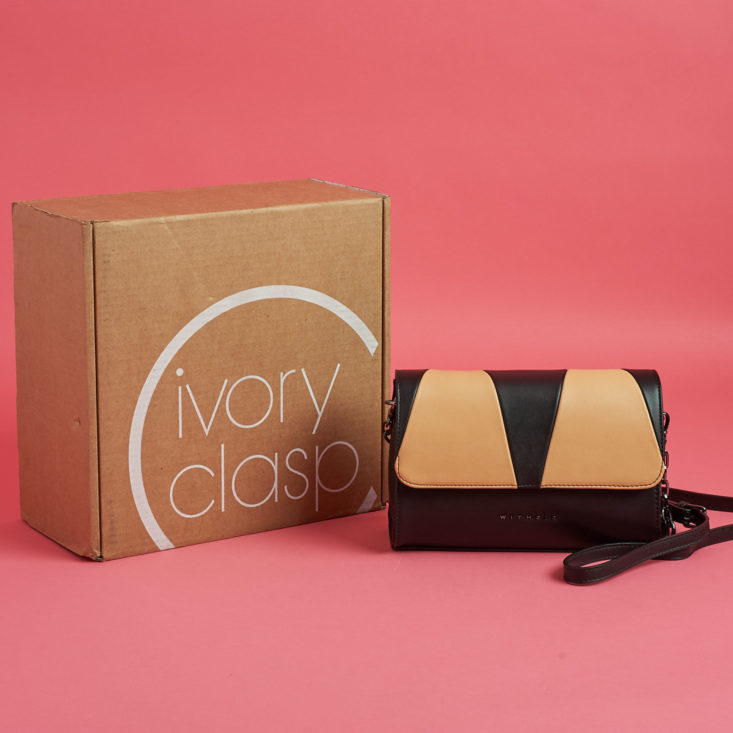 january 2018 ivory clasp black and tan handbag