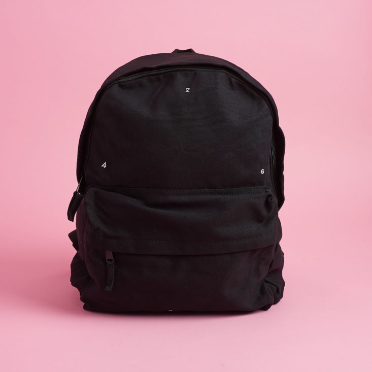 black backpack with embroidered numbers