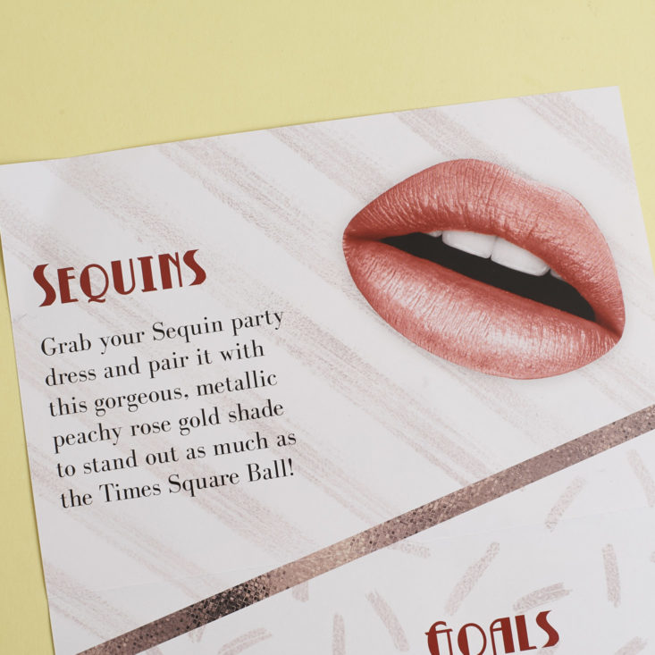 KissMe Sequins liquid lipstick description card