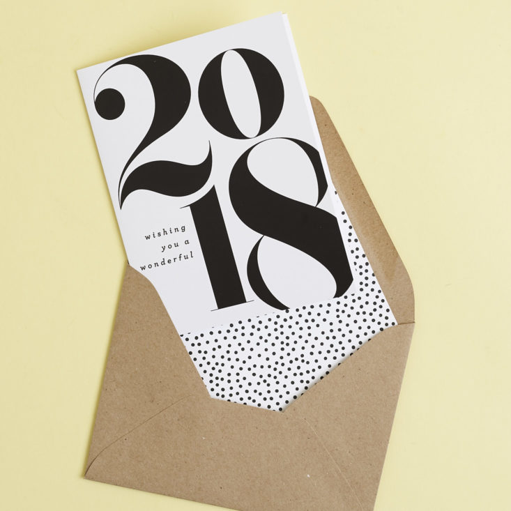 Wishing you a wonderful 2018 card coming out of envelope with inner polka dot pattern