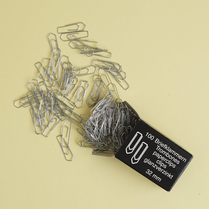 Box of 100 German Paper Clips with clips dumped out