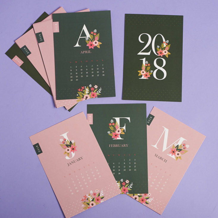 calendar cards for 2018