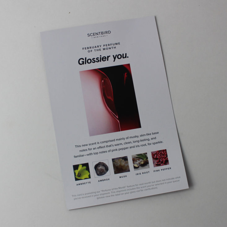 back of next month's preview card for Glossier You