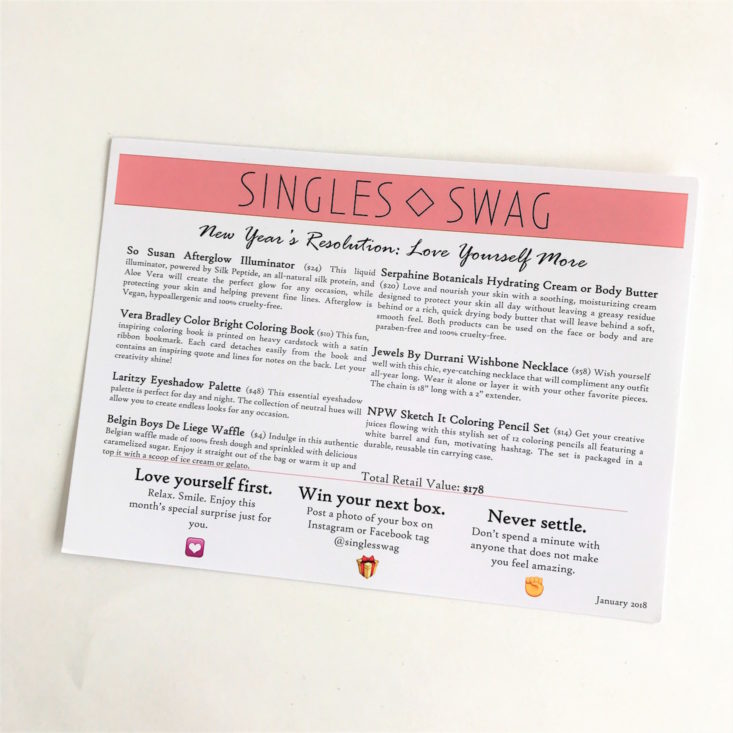 Singlesswag January 2018 info card