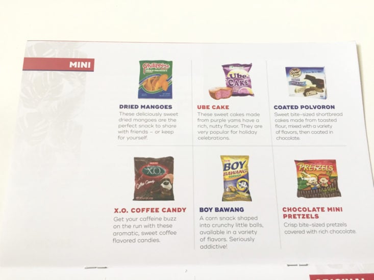 Snack Crate January 2018 close up of snacks on info card
