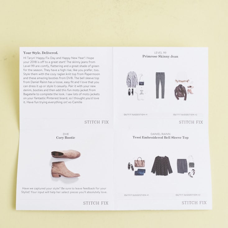 StitchFix Box January 2018 - Monthly Card More Outfits
