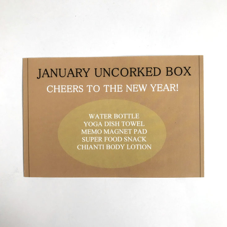 Uncorked Box - January 2018 - Monthly Card Back