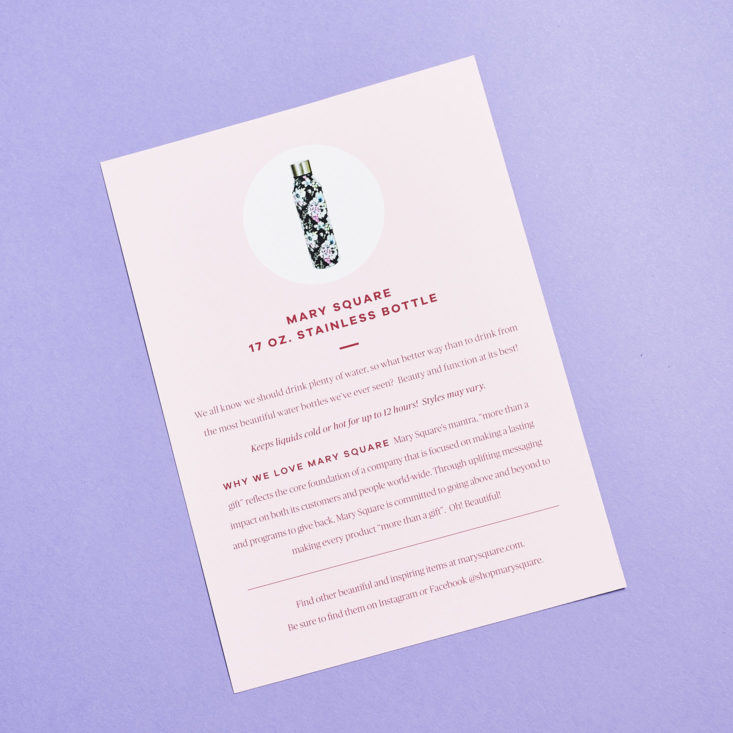 vine oh water bottle information card