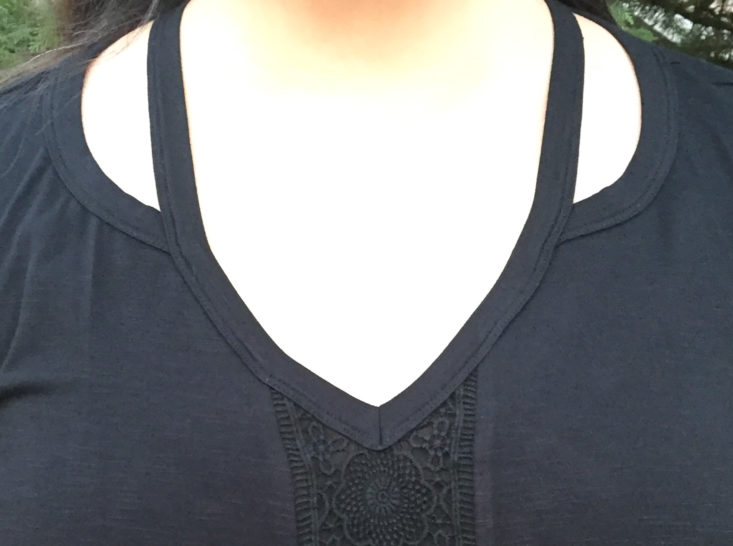 Crochet Trim Spliced Knit Top by Daniel Rainn neckline