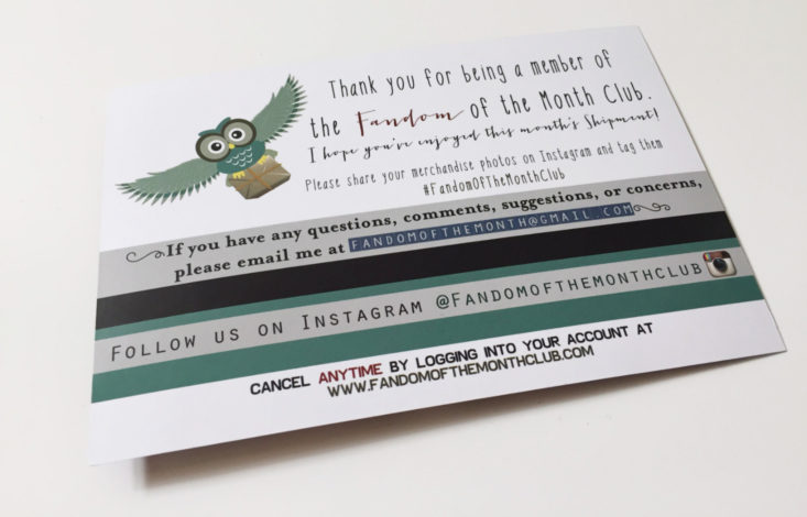 Fandom of the Month Club January 2018 Card back
