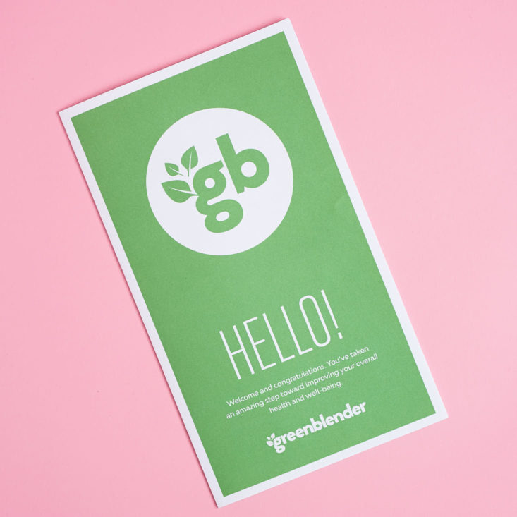 green blender welcome card