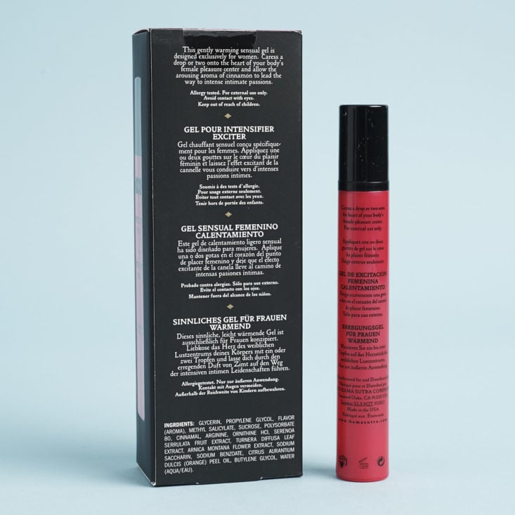 back of Kamasutra Arouse intensifying gel with box