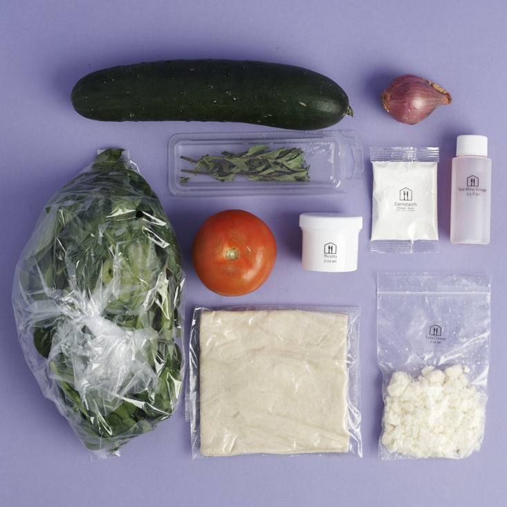 ingredients for spinach feta pocket and salad