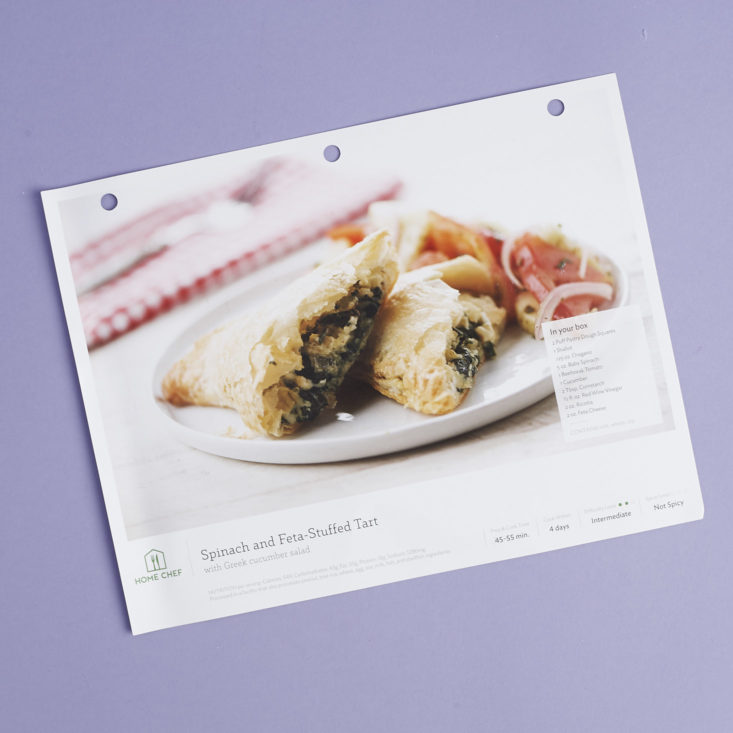 recipe card for spinach feta pocket and salad