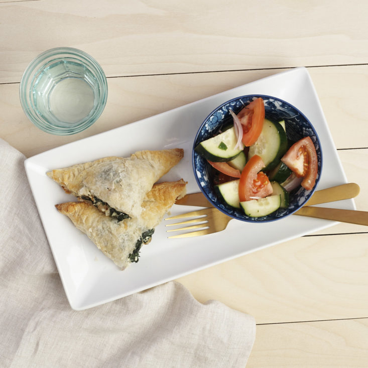 finished spinach pockets and cucumber salad
