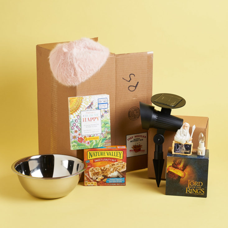 all items in the monthly mystery box of awesome