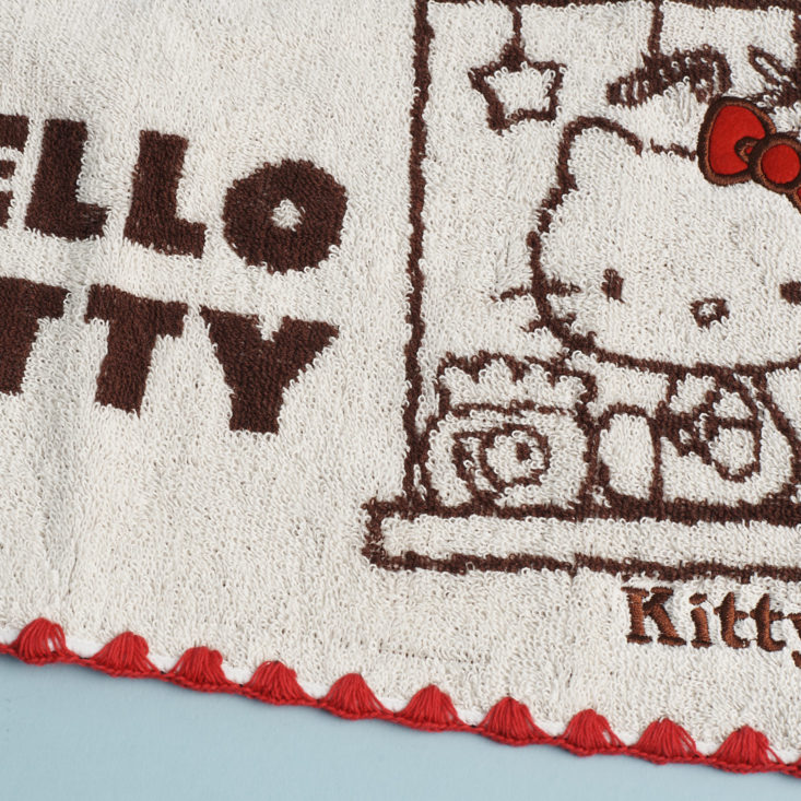 close up of terrycloth hello kitty towel