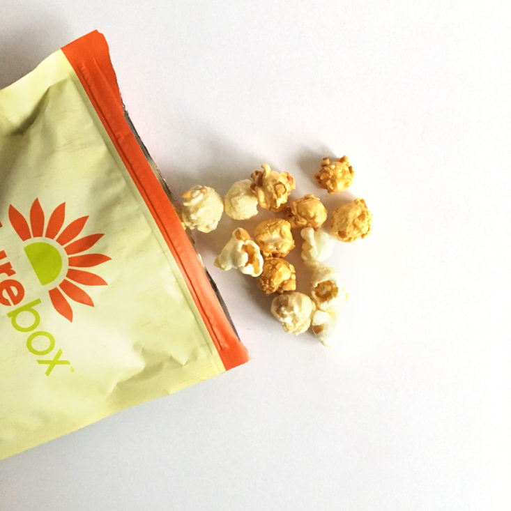 NatureBox Membership Janaury 2018 - White Cheddar Caramel Popcorn Open