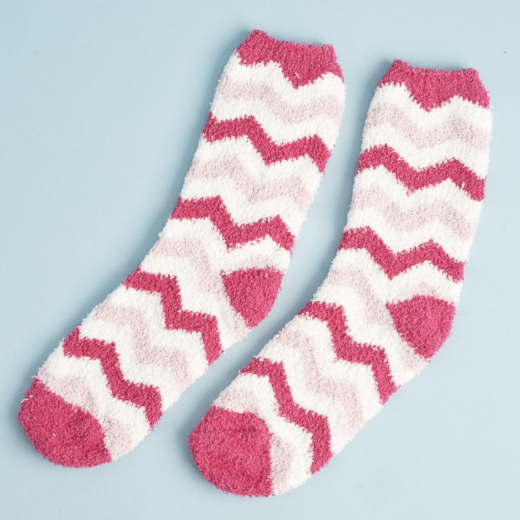 Pink fuzzy chevron socks