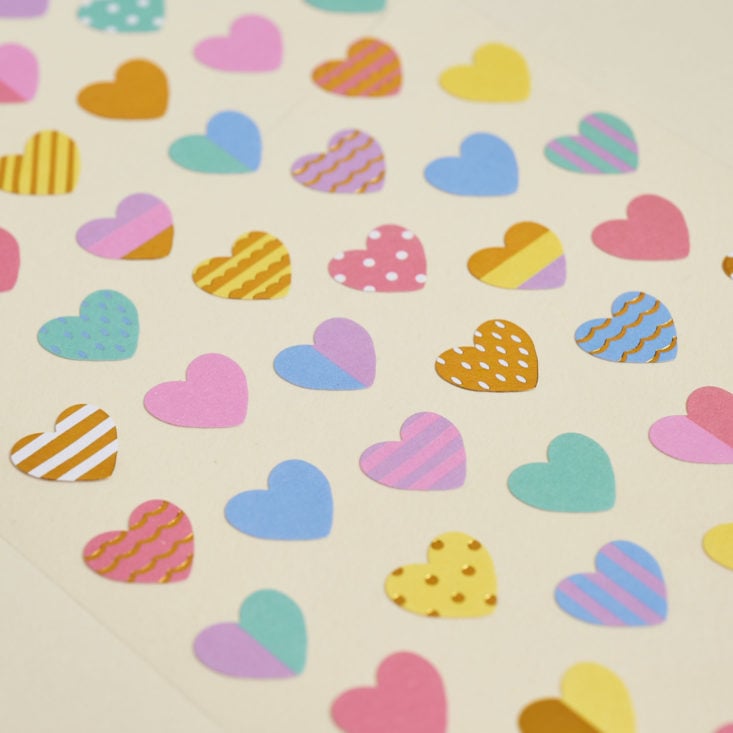 close up of colorful heart stickers