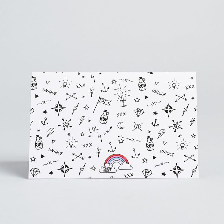 back of quirky crate card