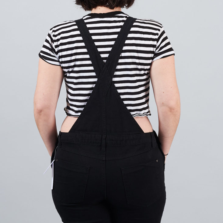 back of black overalls